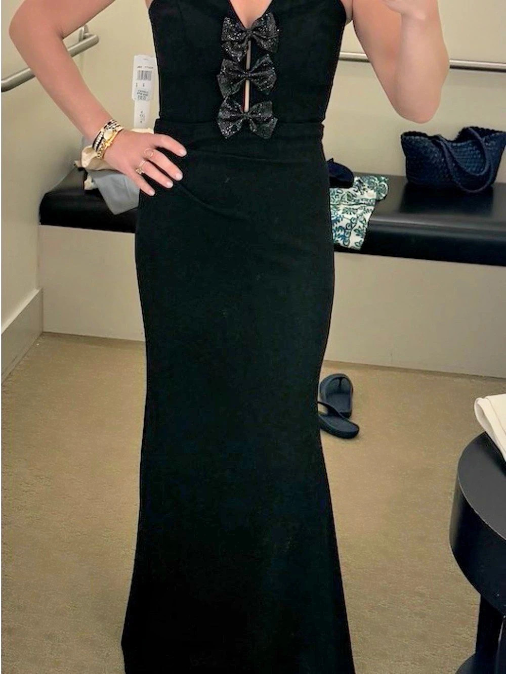 AQUA Scuba Strapless Bow-Front Black Gown Size 2